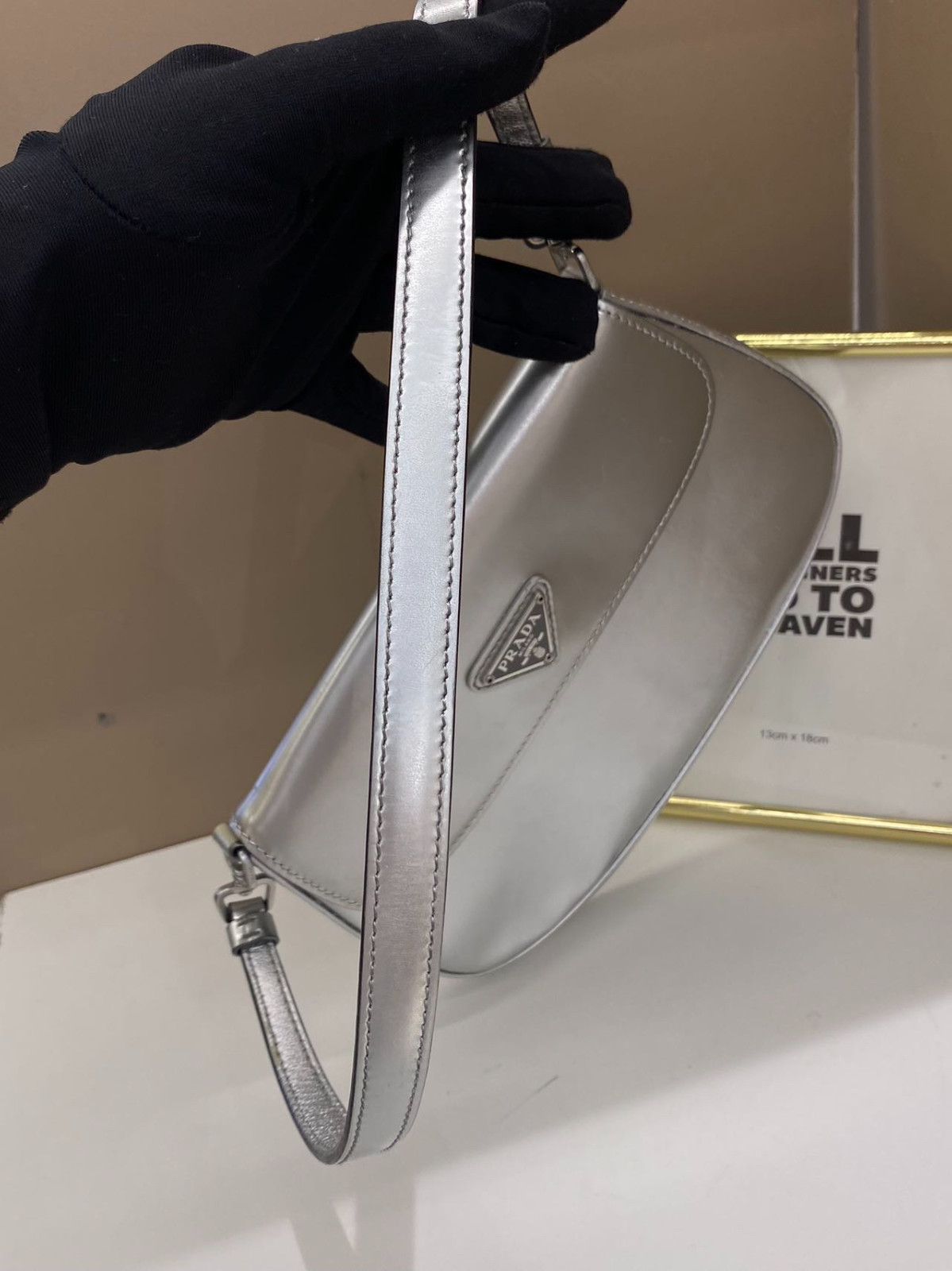Authentic Prada Cleo Patent Leather Shoulder Bag Silver Silver-Tone eBay AG