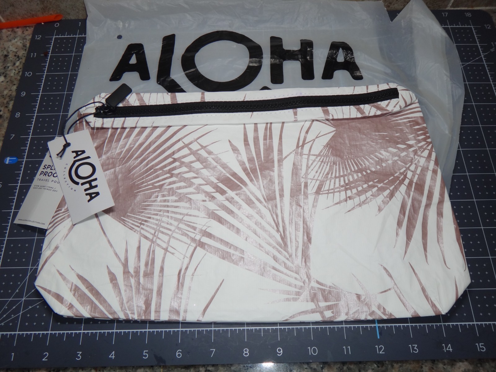 NWT Aloha Collection Day Palms Mid Size Pouch In Rose Gold 11.5 “ W X 8.5” H