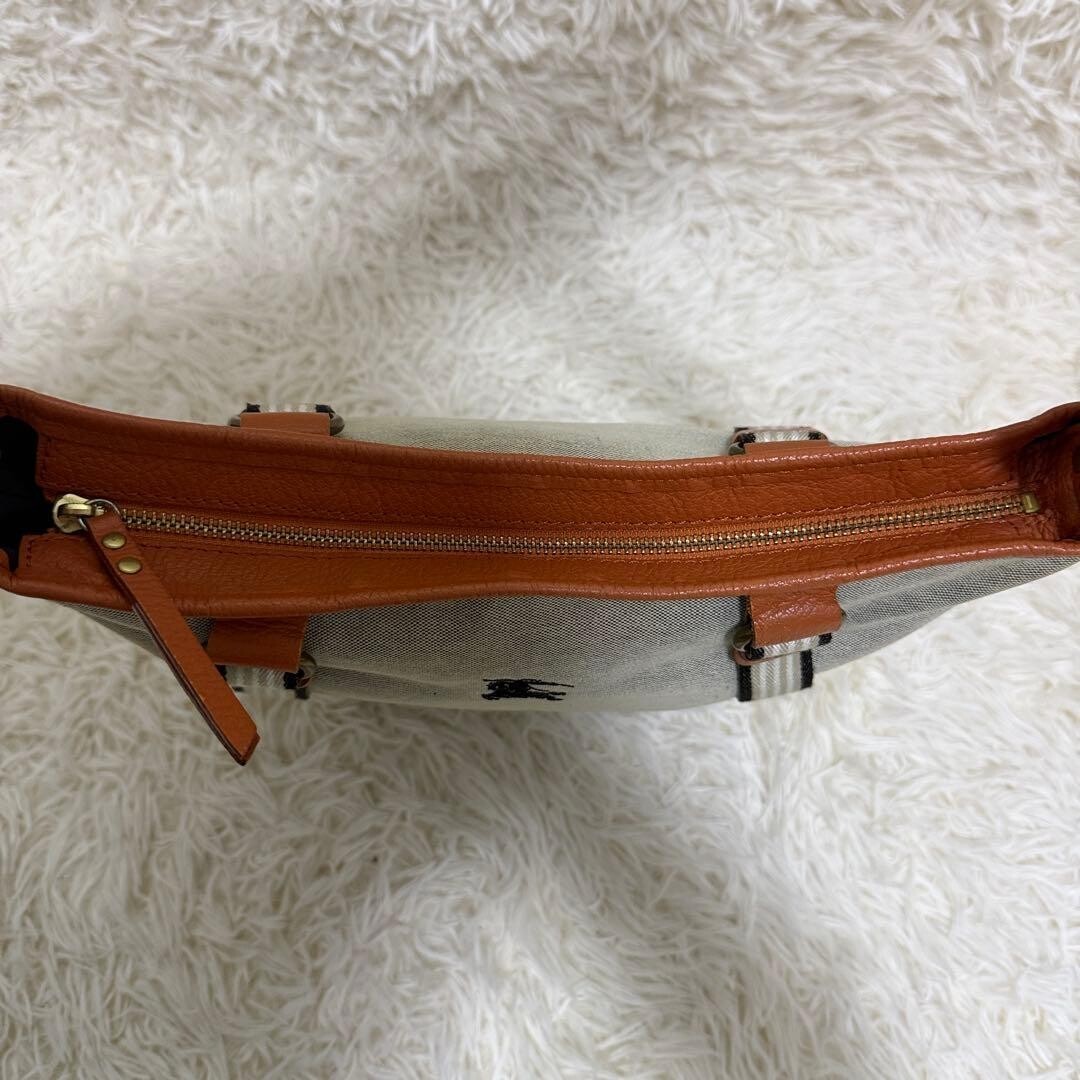 Burberry Blue Label Gray Canvas Leather Horse Logo Shoulder Bag Womens 260733Y