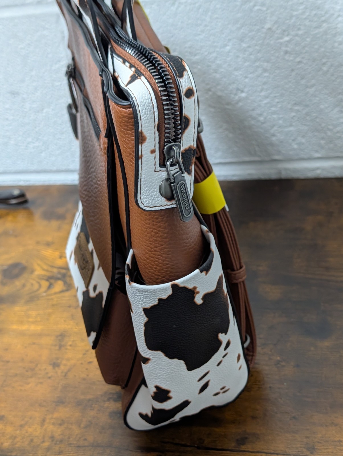 Wrangler Cow Print Convertible Backpack Purse Brown & White Bag NWT Western