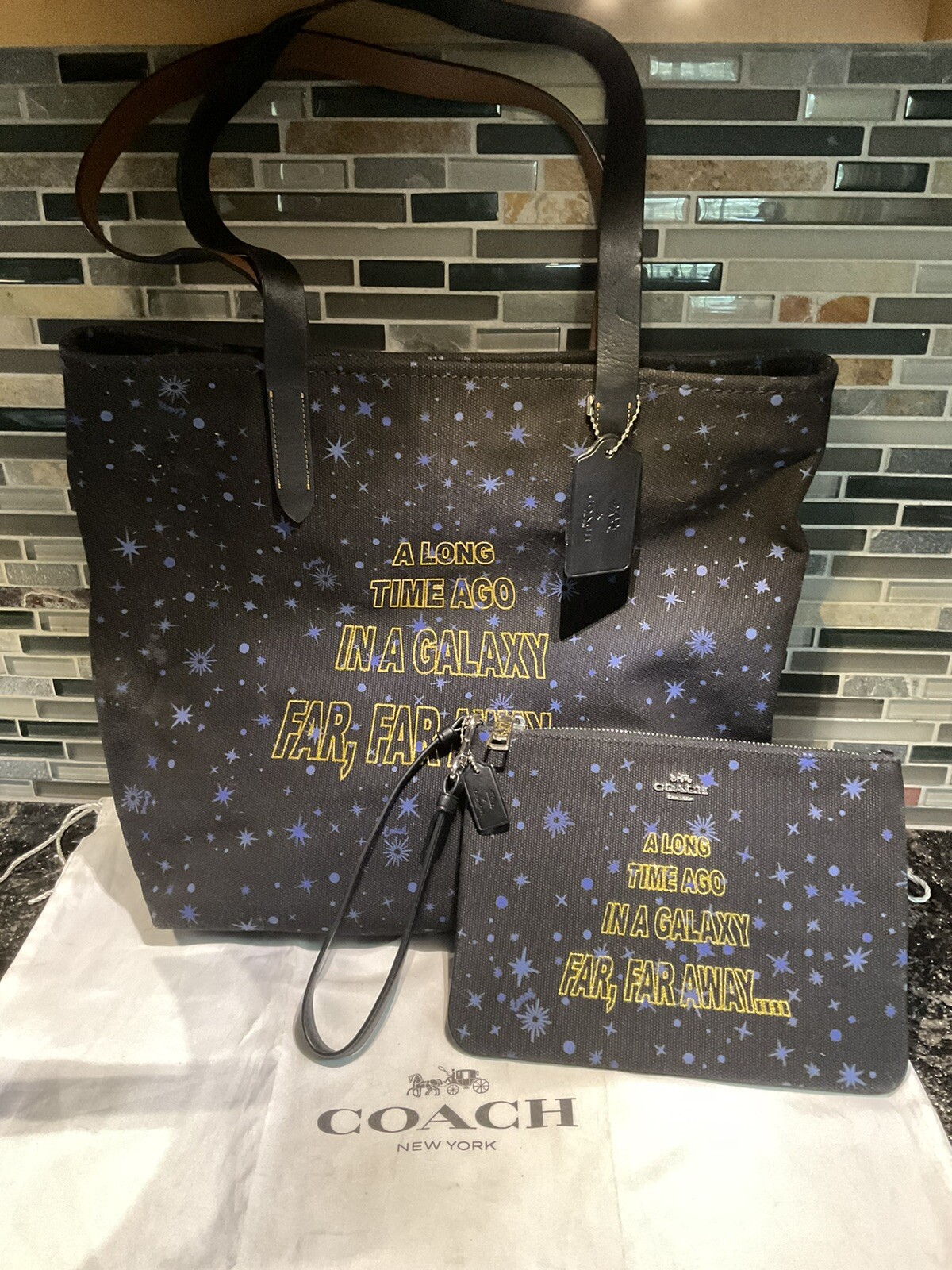 Coach X Star Wars Galaxy Starry Scroll Canvas Tote Bag & Pouch 88038 88648