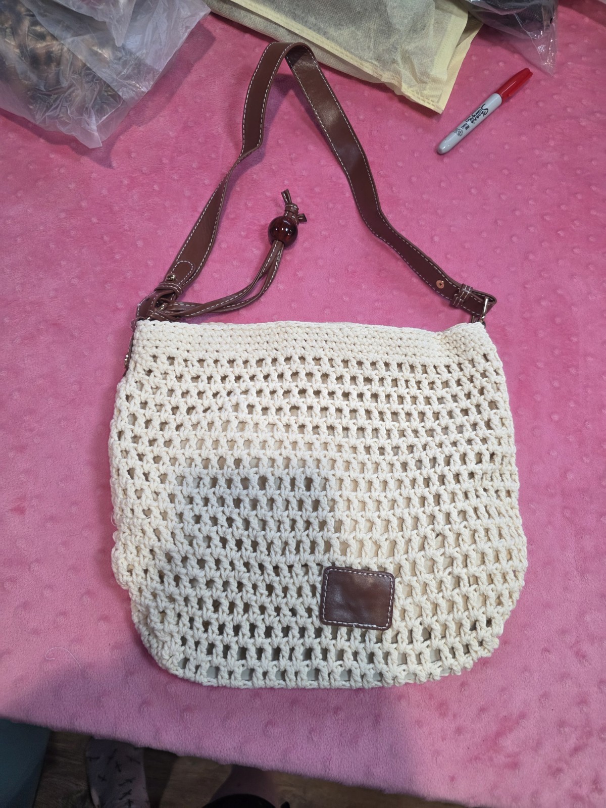 Cream And Brown Crossbody