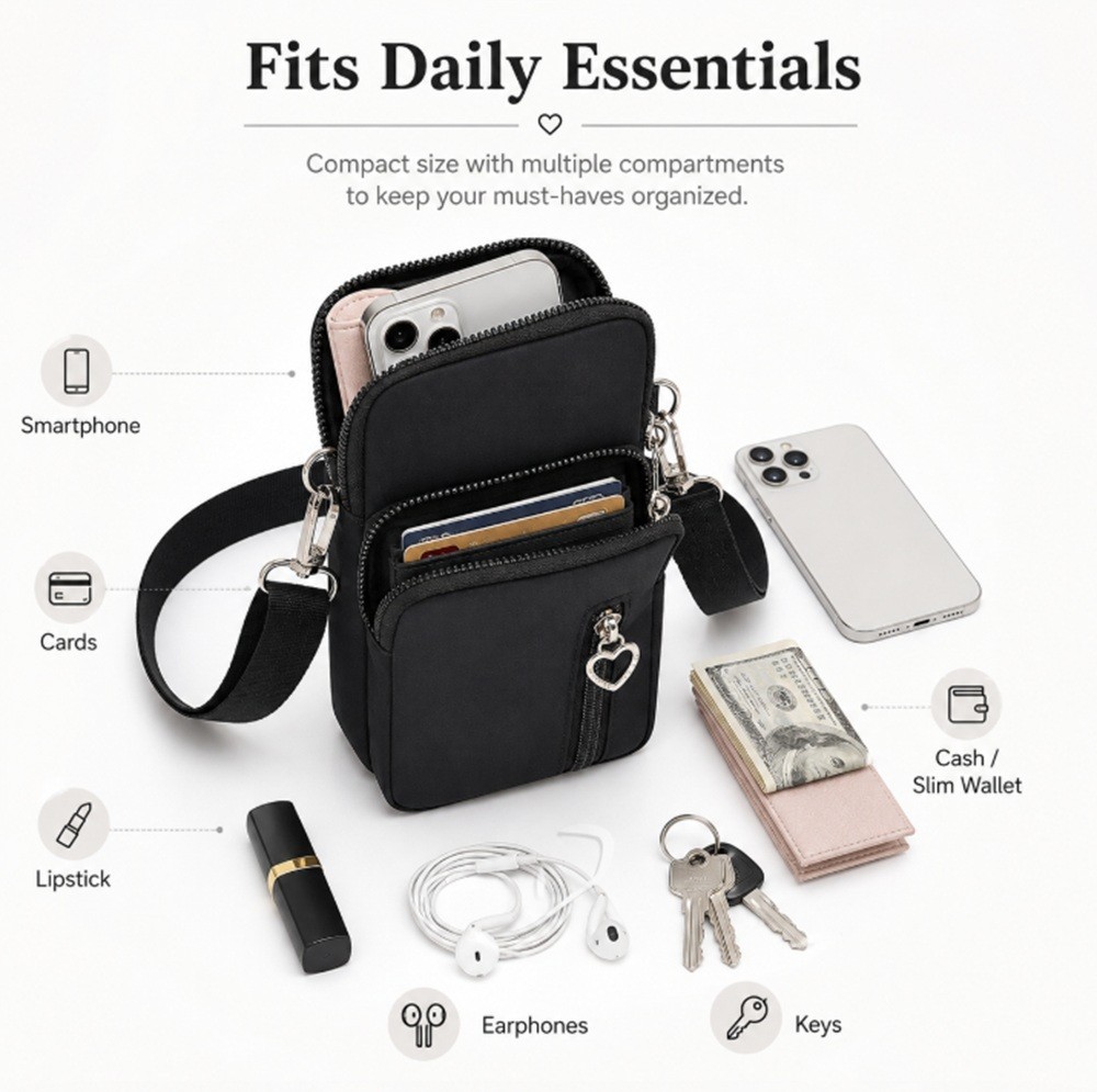 Mini Crossbody Cell Phone Bag Compact Shoulder Wallet Pouch Purse Holder
