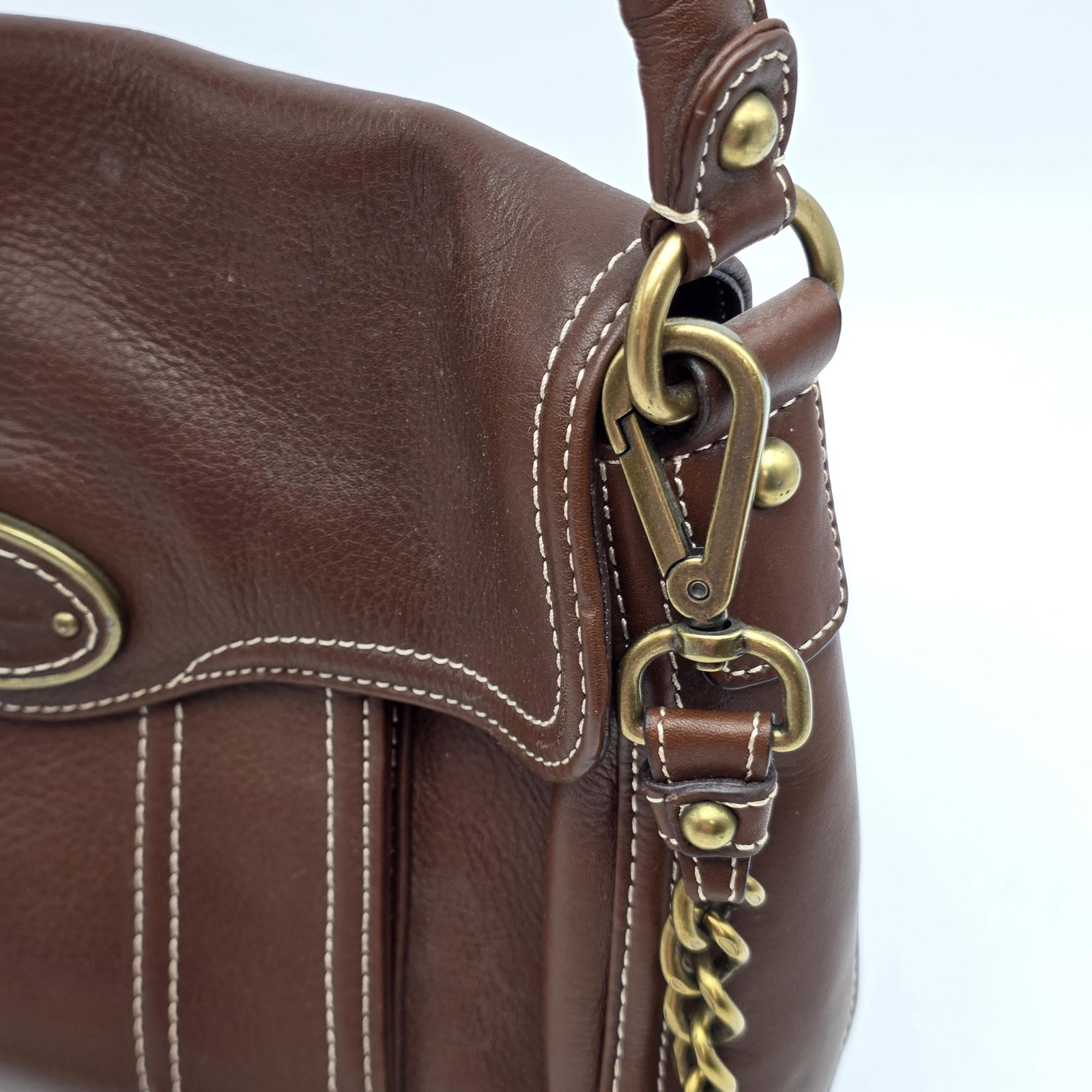 Talbots Pebbled Leather Shoulder Bag Womens Brown Chain Purse Business Casual