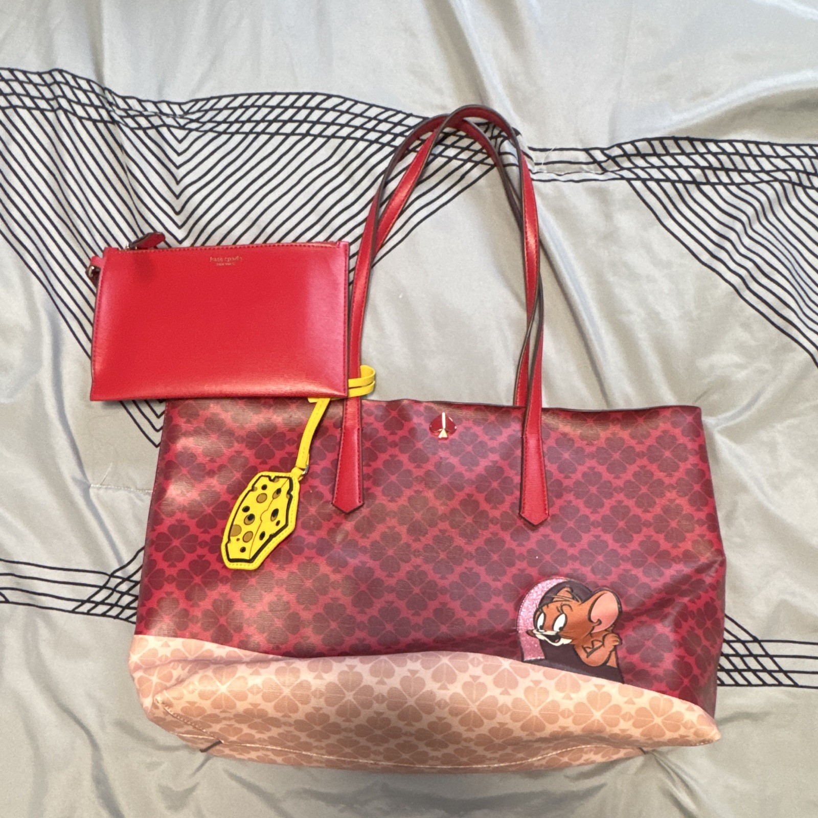 kate spade new york Jerry Monogram Tote Bag w/ Pouch Red Open Top