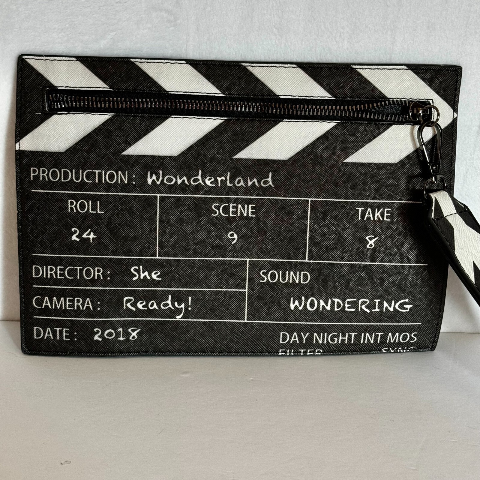 Movie Table Clapper Board Wrist Bag Scene Film Zip Handbag Purse No should strap