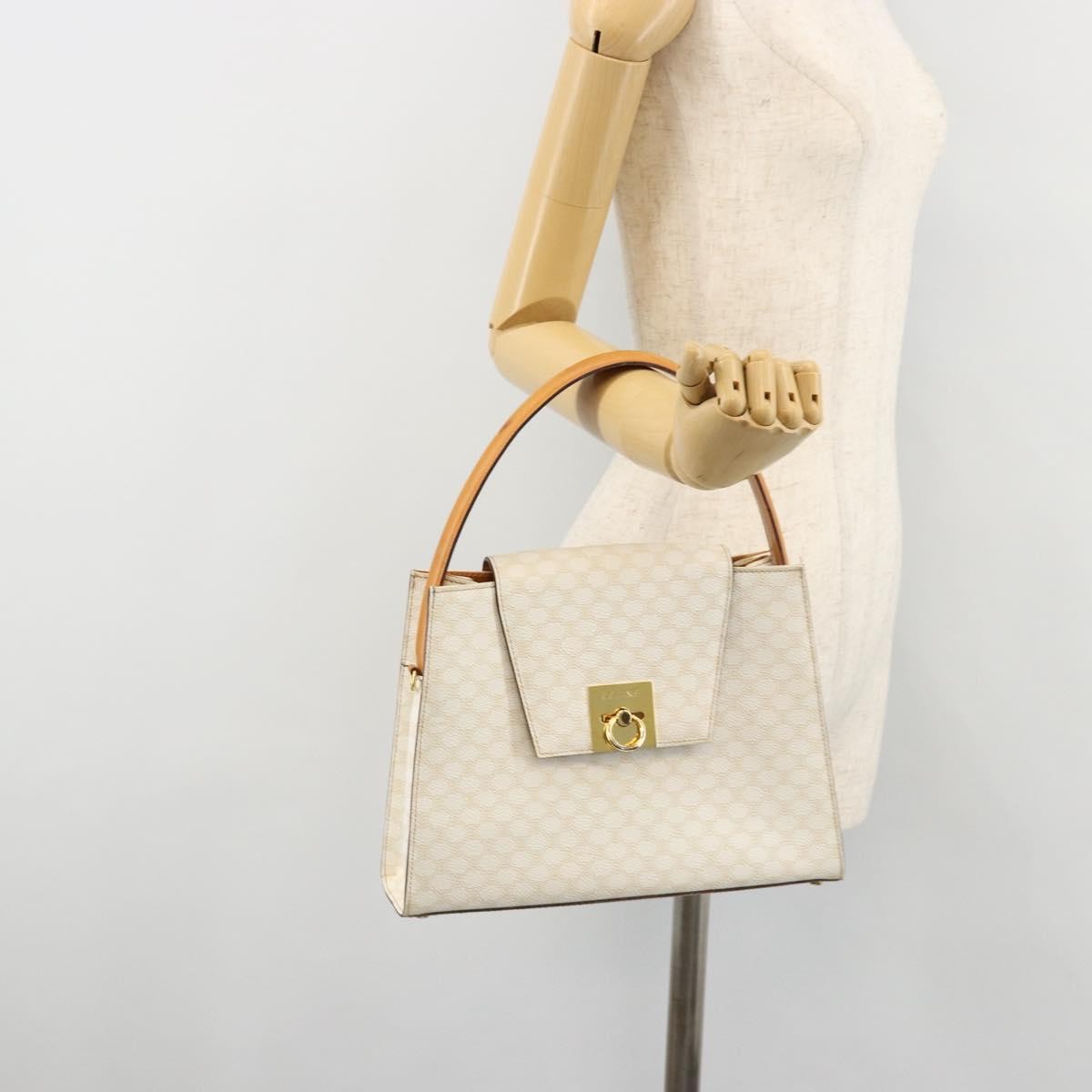 CELINE Macadam Canvas Hand Bag PVC Leather White Gold Auth 181760