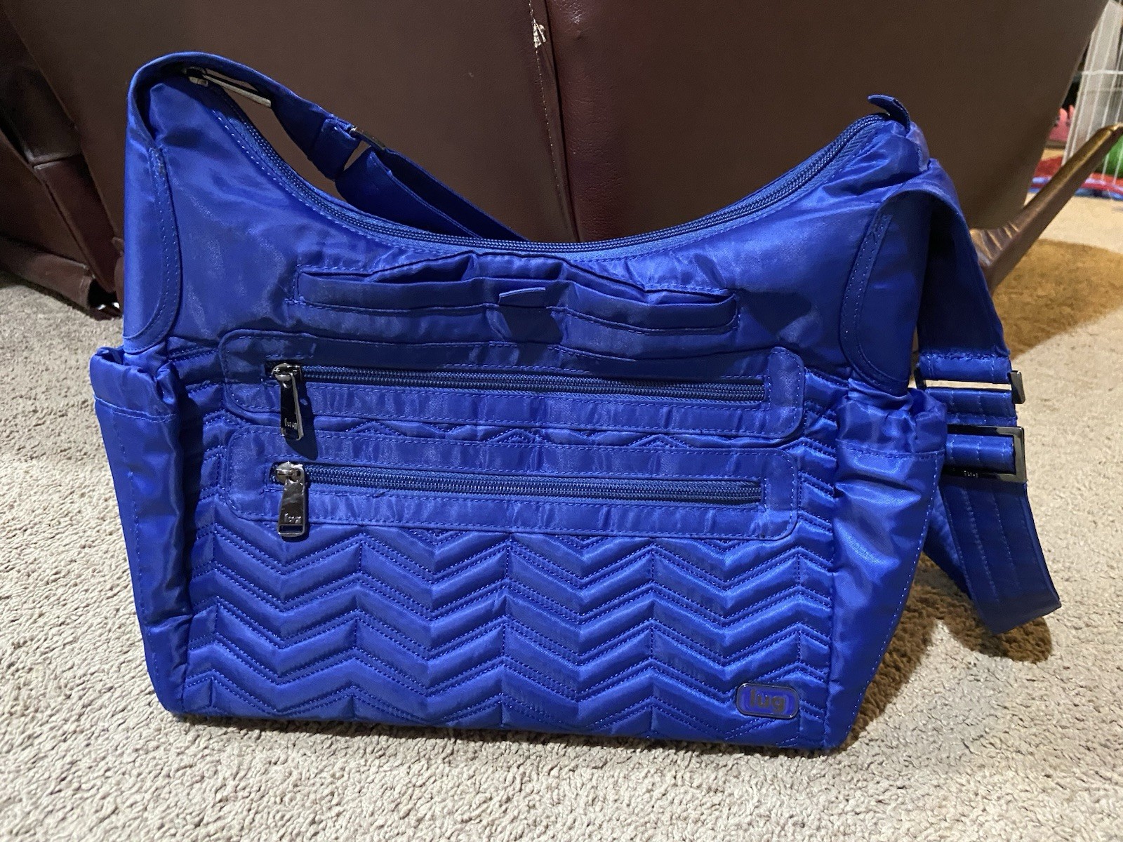 LUG Camper Crossbody Bag Quilted Organize Travel Blue RFID Multi Pockets