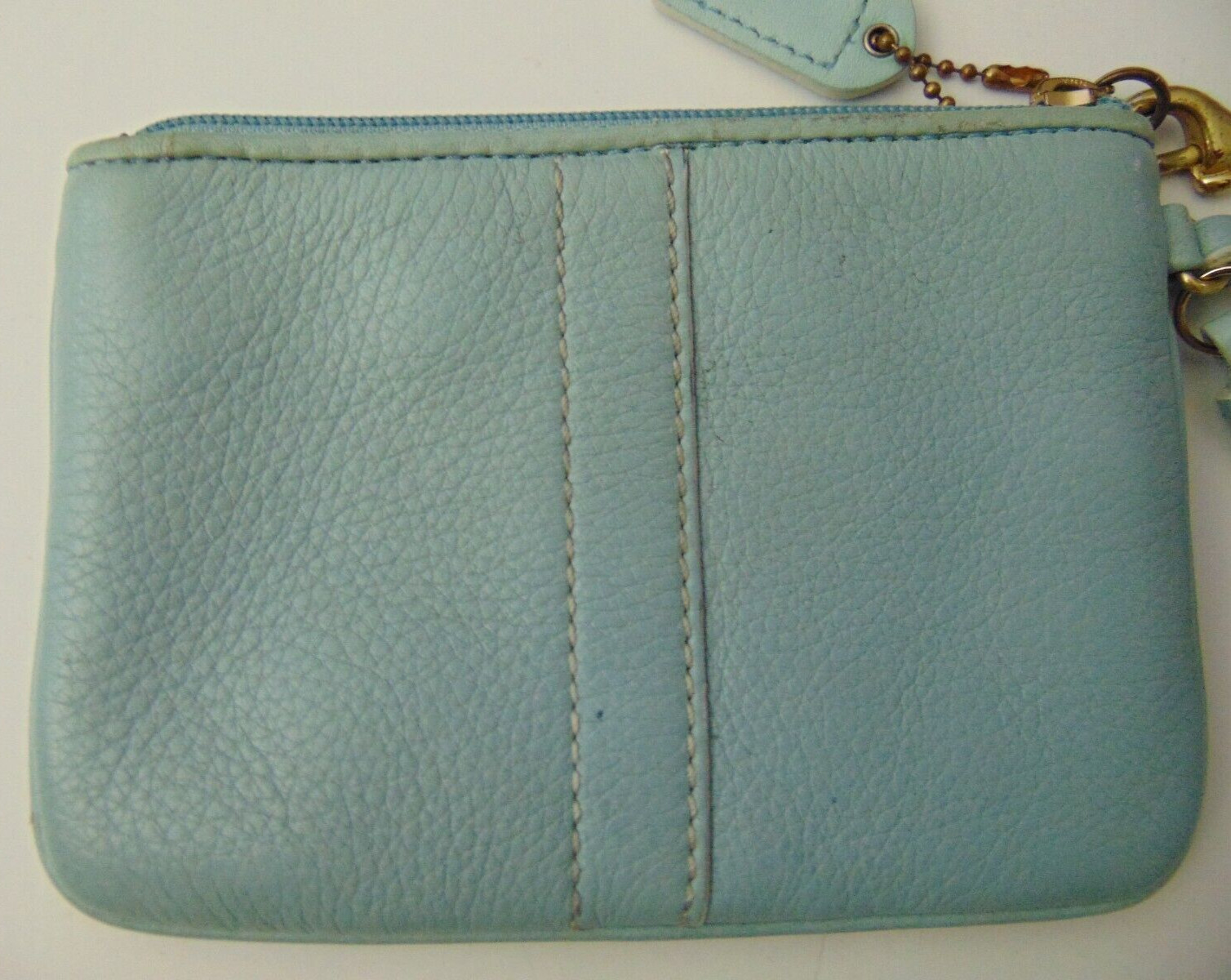 Coach light blue pebble leather 4X6 inch wristlet