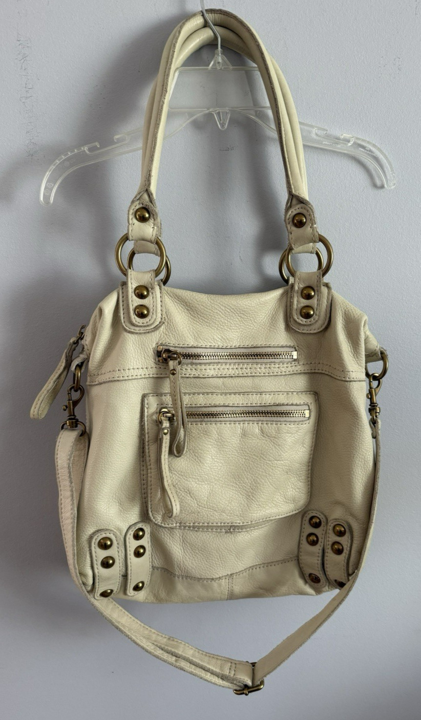 Linea Pelle Dylan Tote Leather Crossover Shoulder Bag Purse Cream