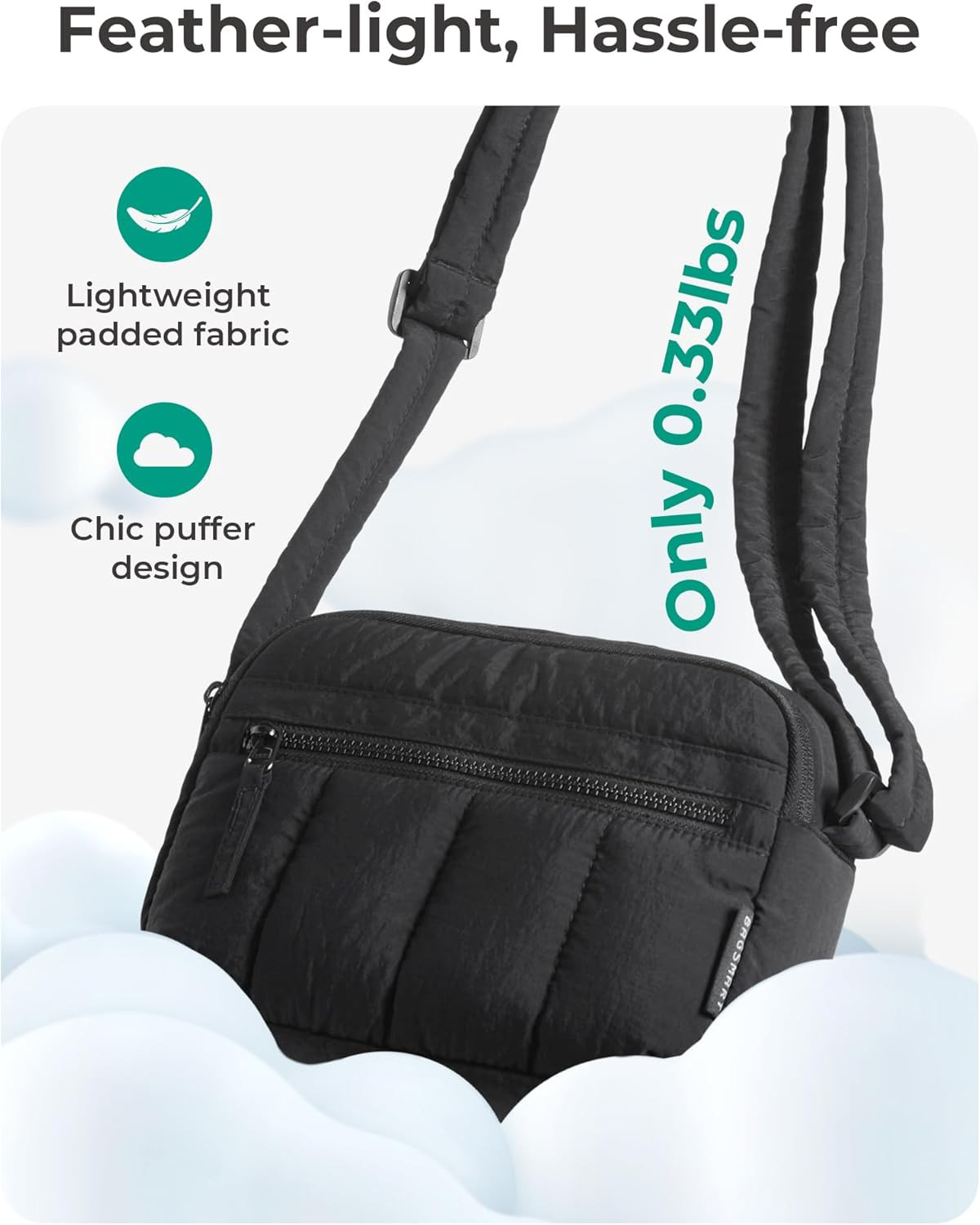 RFID-Blocking Mini Crossbody Purse for Women – Black Puffy Handbag