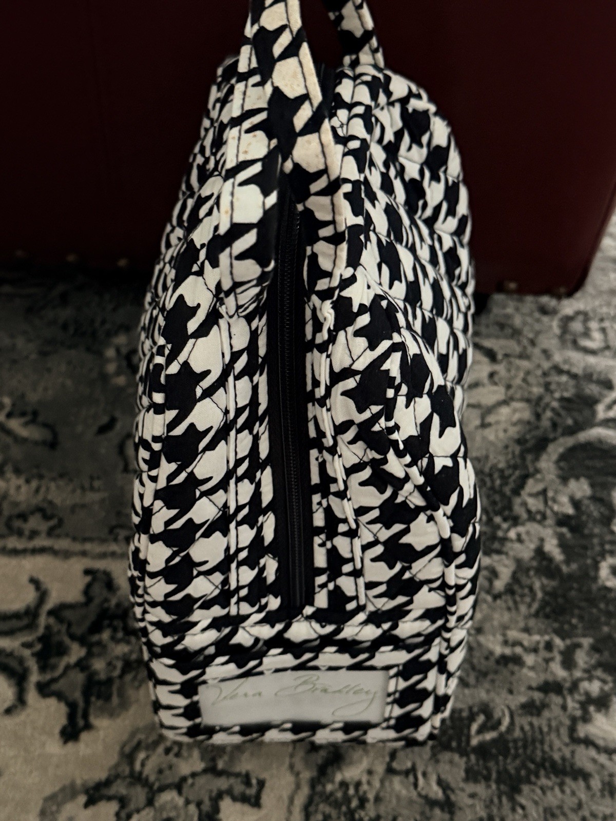 Vera Bradley Black & White Houndstooth Large Quilted Duffle 2pc Set