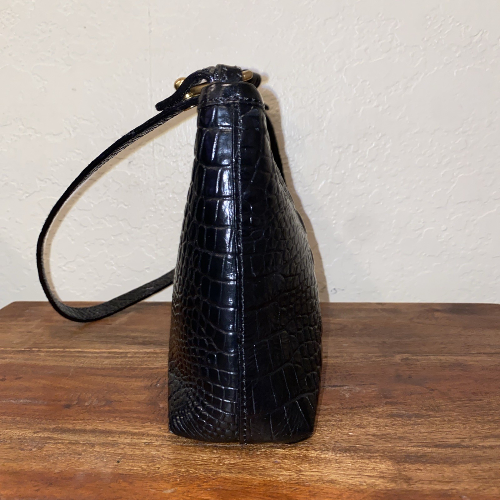 Brahmin Anytime Mini Melbourne Black Croc Bag Purse
