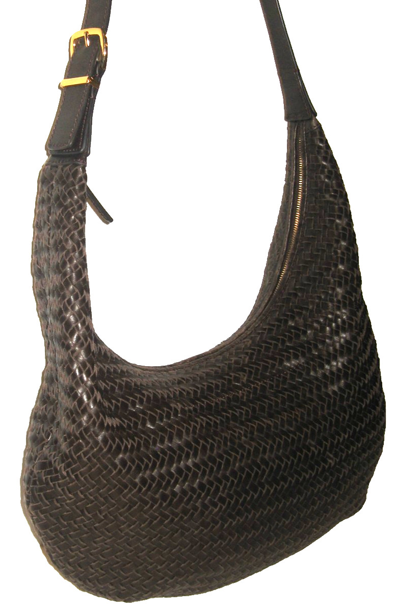 MADEWELL The Essential Woven Leather Curved Shoulder Bag Purse Coffee Bean