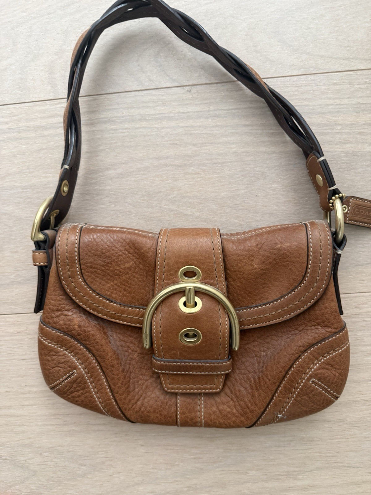 Coach Soho Buckle Flap Shoulder Bag Brown Pebbled Leather Authentic Y2K