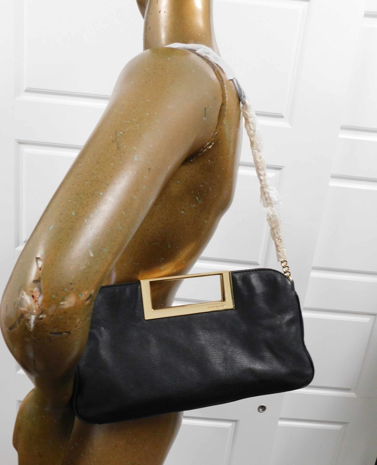 Michael Kors Black Leather Berkley Clutch Square Handle Shoulder Bag NWT
