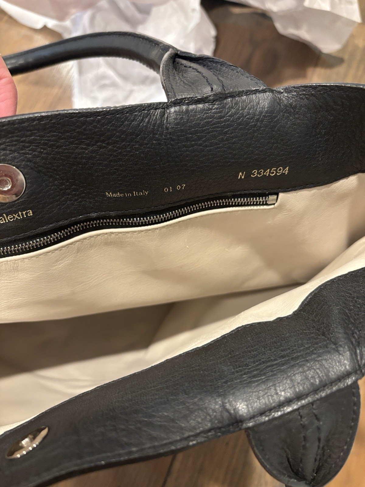 Valextra Black Leather Top Handle Tote Bag Handbag Purse Made In Italy