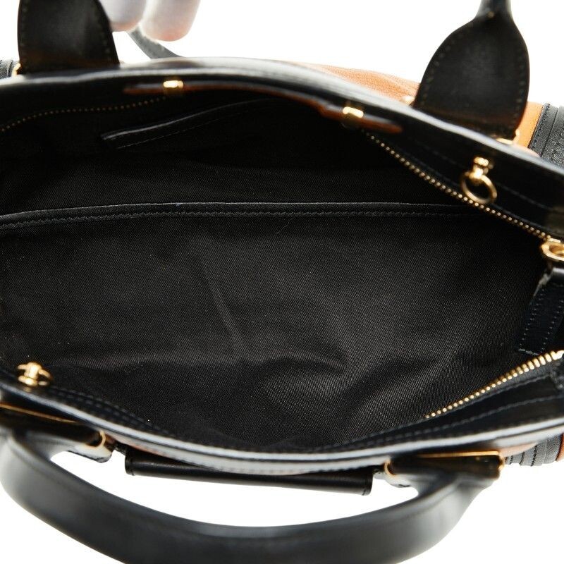 Chloe ALICE Brown Black Leather 2Way Shoulder Bag Tote Gold Hardware 11.4in