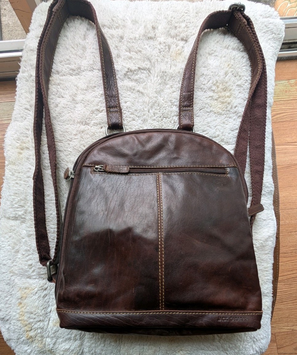 Jack Georges Brown Backpack Zip Closure, Striped Lining, Adjustable Straps