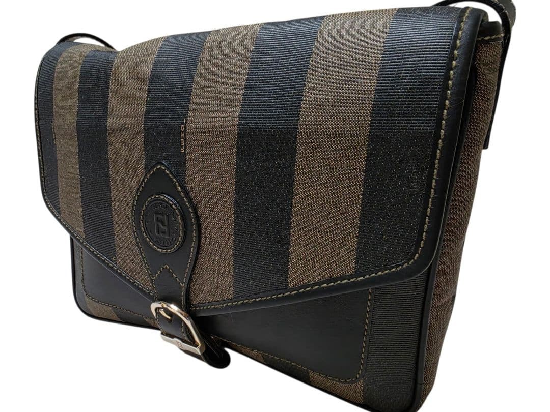 FENDI Vintage Pecan Shoulder Bag 1970s Gold Logo Used