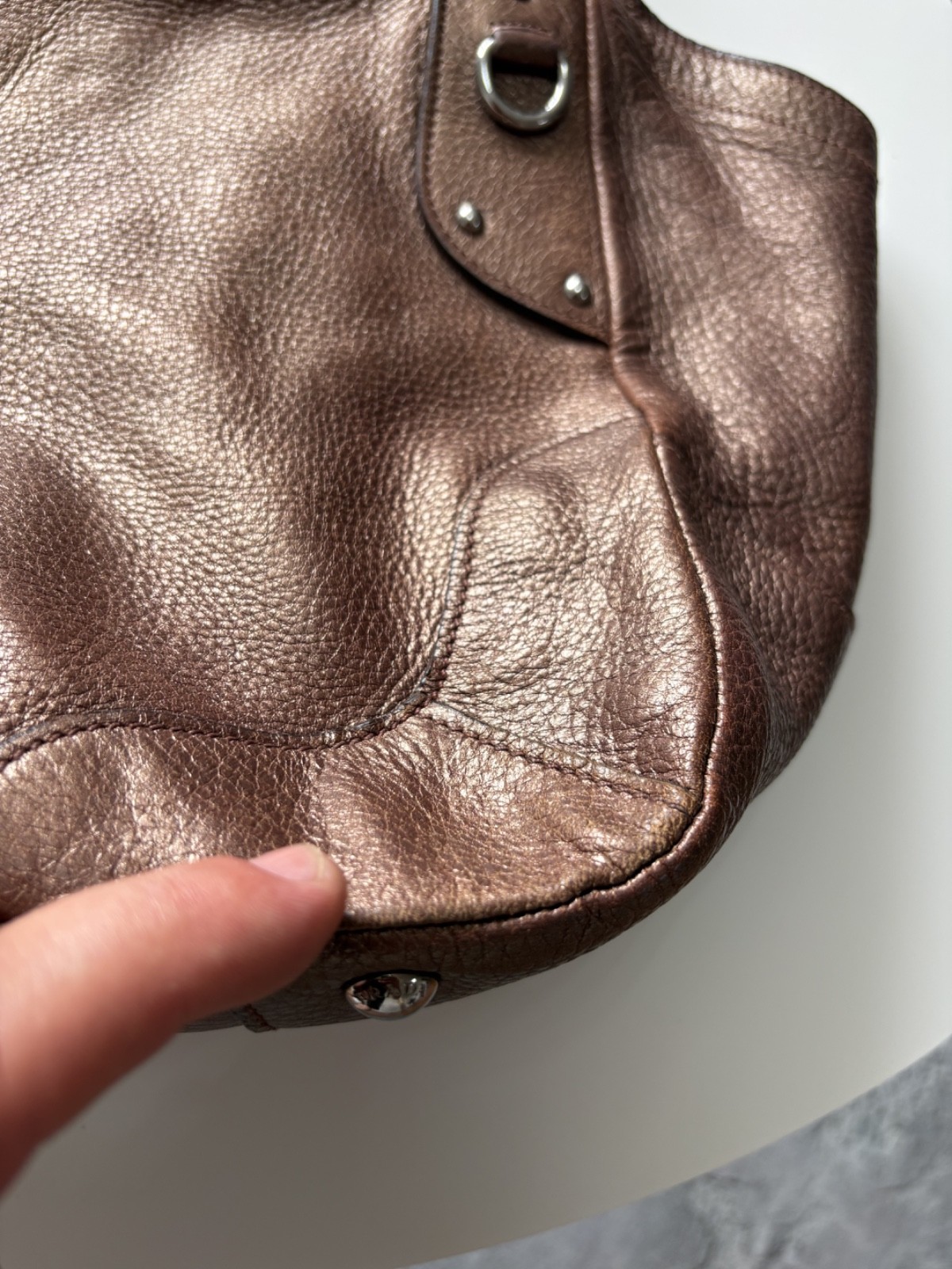 Vintage PRADA Vitello Daino Leather Naplak Bronze Handbag Shoulder Bag Used