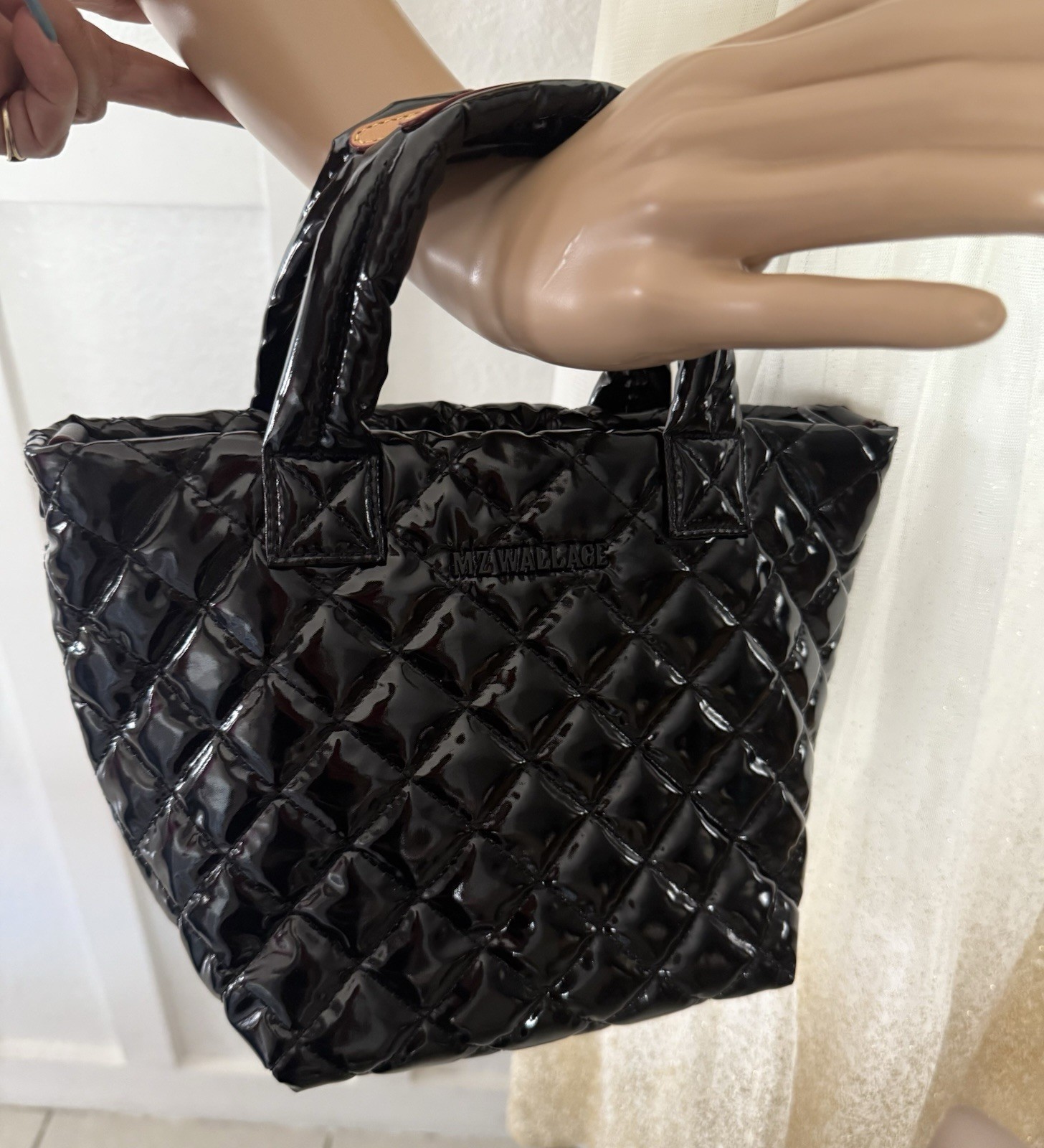 MZ Wallace Black Quilted Tote Medium Zip Top Black