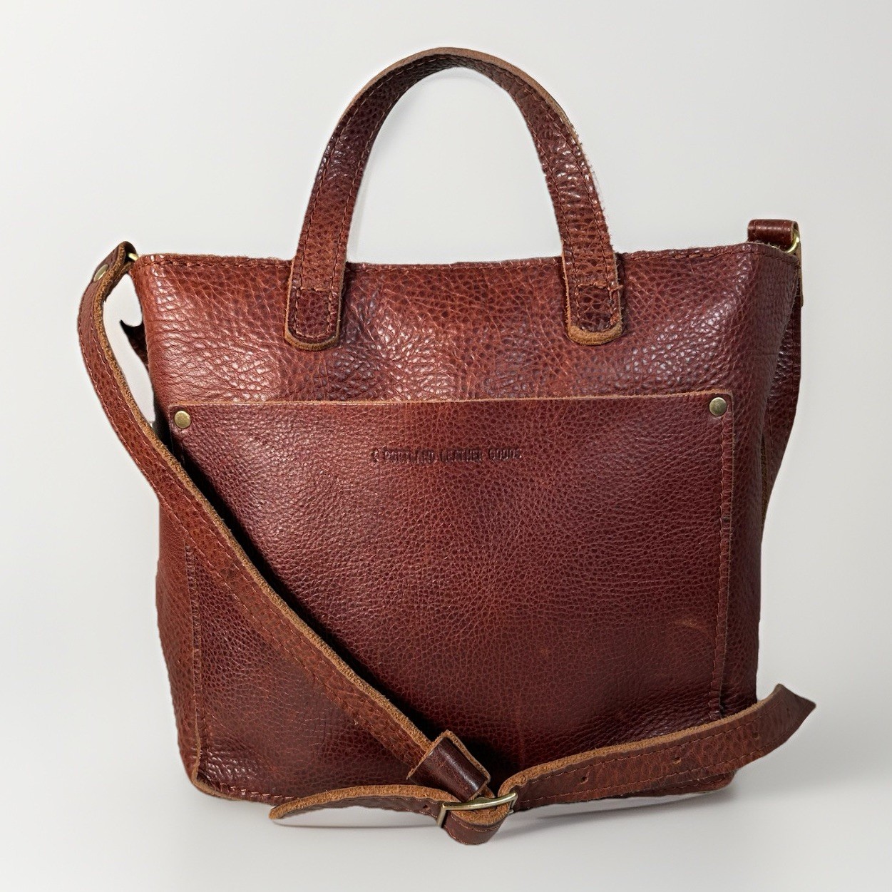 Portland Leather Goods Mini Crossbody Tote Shopper Brown Purse Bag