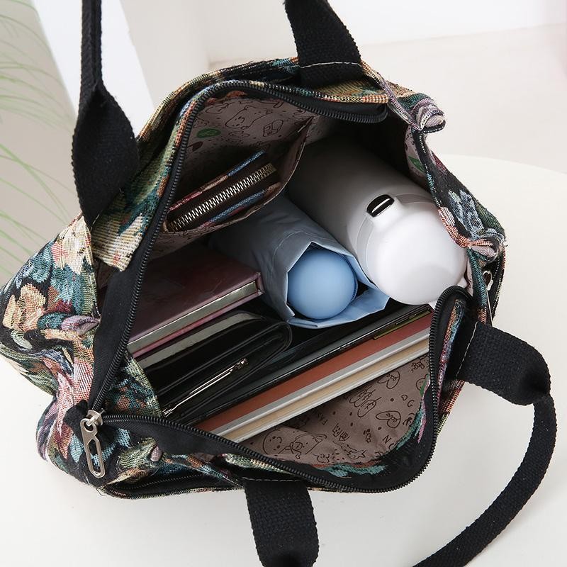 Women’s Floral Print Fabric Tote Bag Large Capacity Shoulder Work Shopping Bag