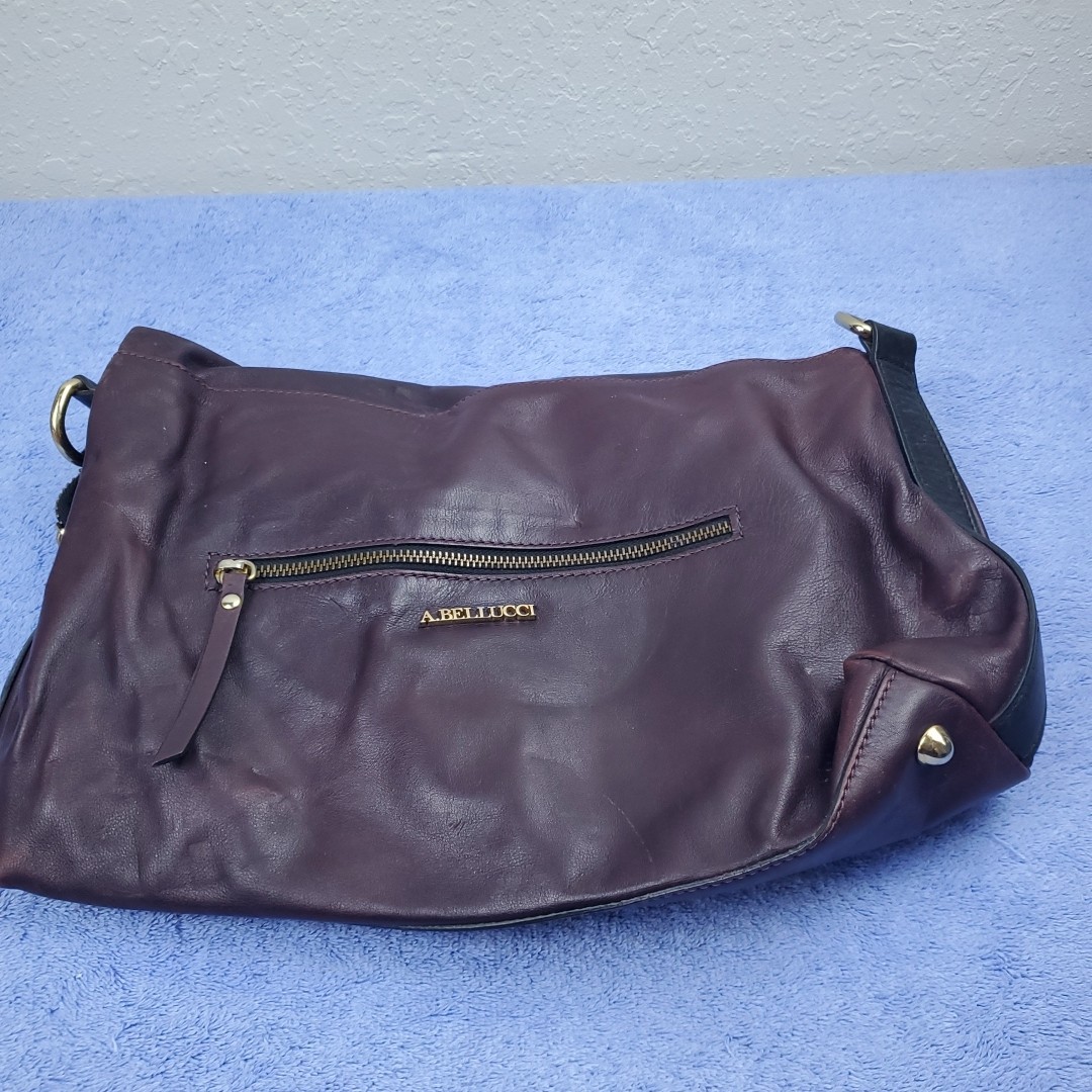 A. Bellucci Purse Burgundy Pebbled Leather Shoulder Bag Made in Italy