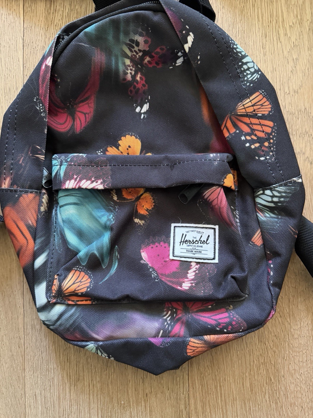 Herschel Mini Backpack X Body Black W/ Colorful Butterflies Pre-owned Excellent