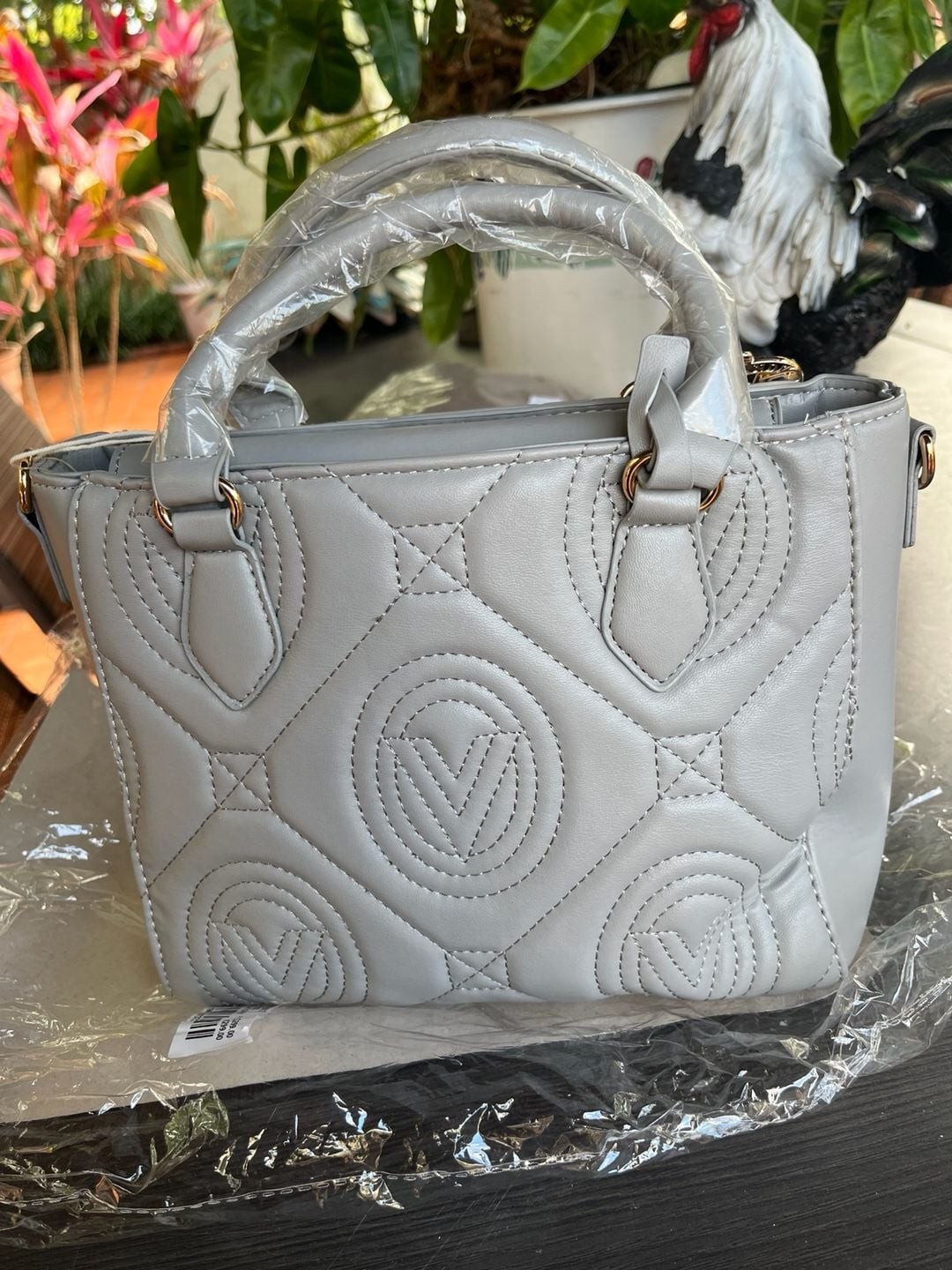 Valentino Orlandi V-2012 Light Grey Quilted Mini Tote Crossbody Handbag