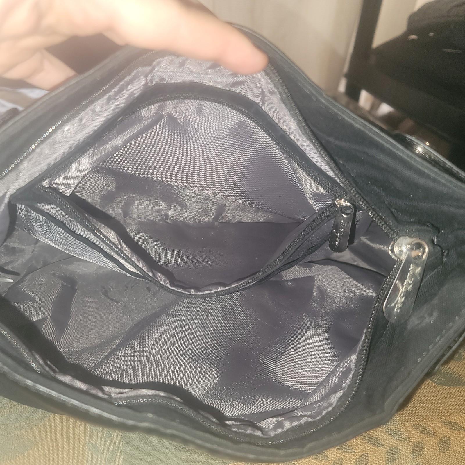 Thirty One Skirt Purse Shoulder Handbag Black Fabric and Faux leather