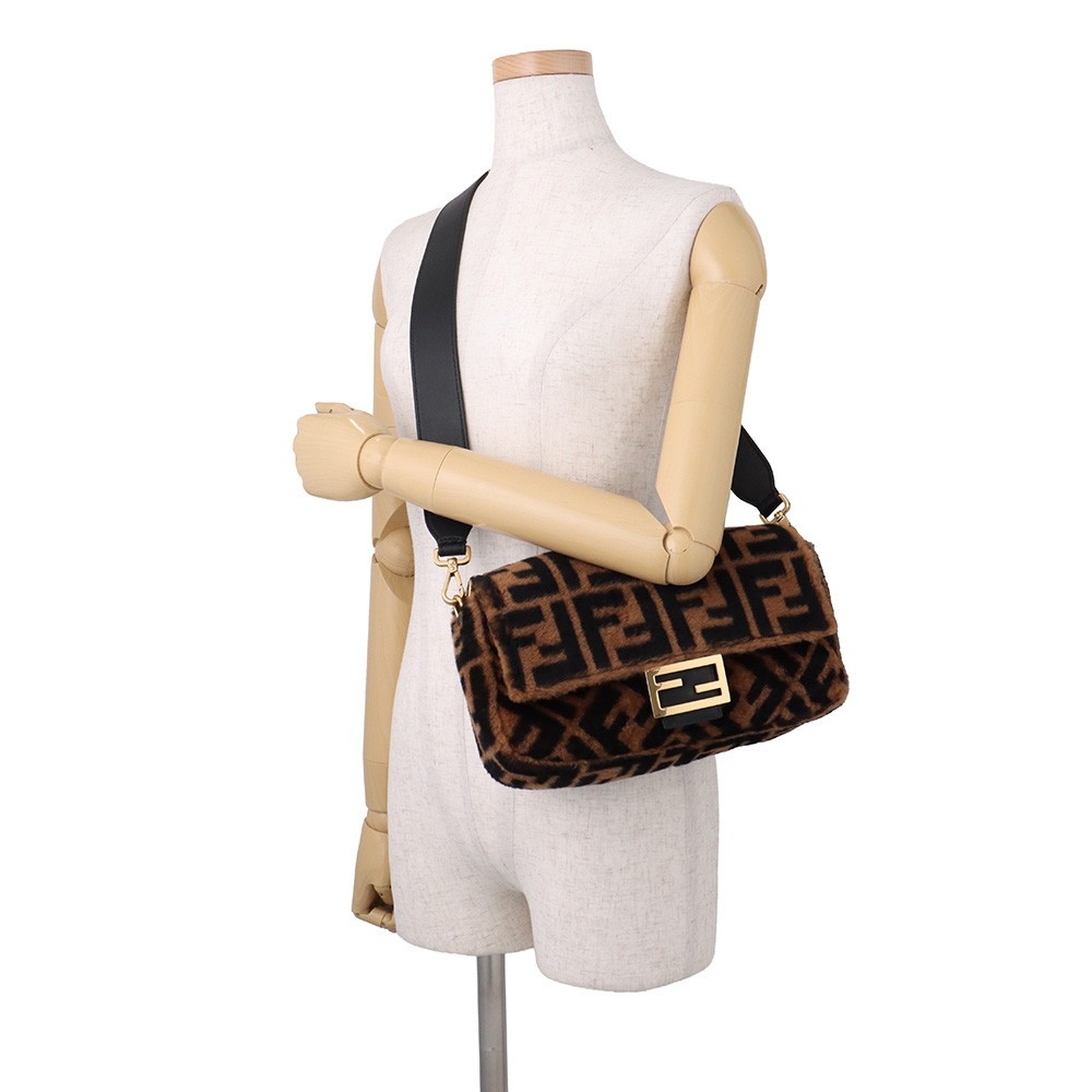 FENDI Zucca mamma bucket Fur/Leather Brown/Black 8BR600