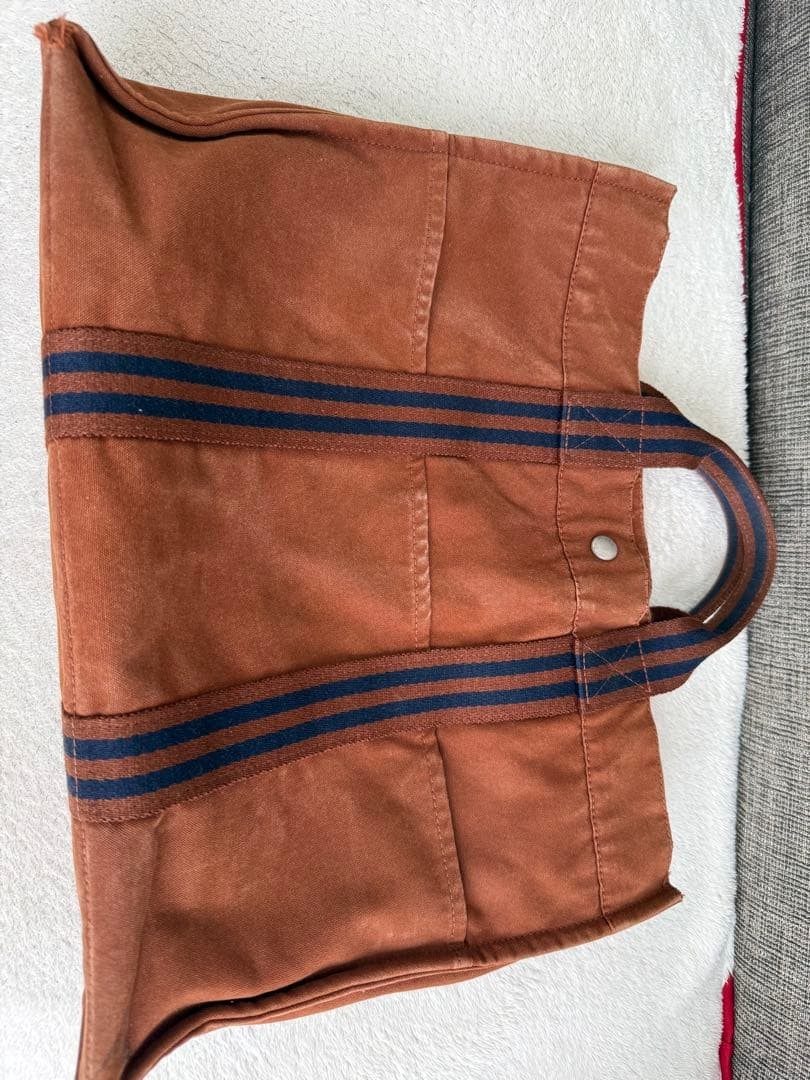 HERMES Fourre Tout MM Canvas Tote Bag Brown Navy 16.54 x 11.81 x 3.94 in. size