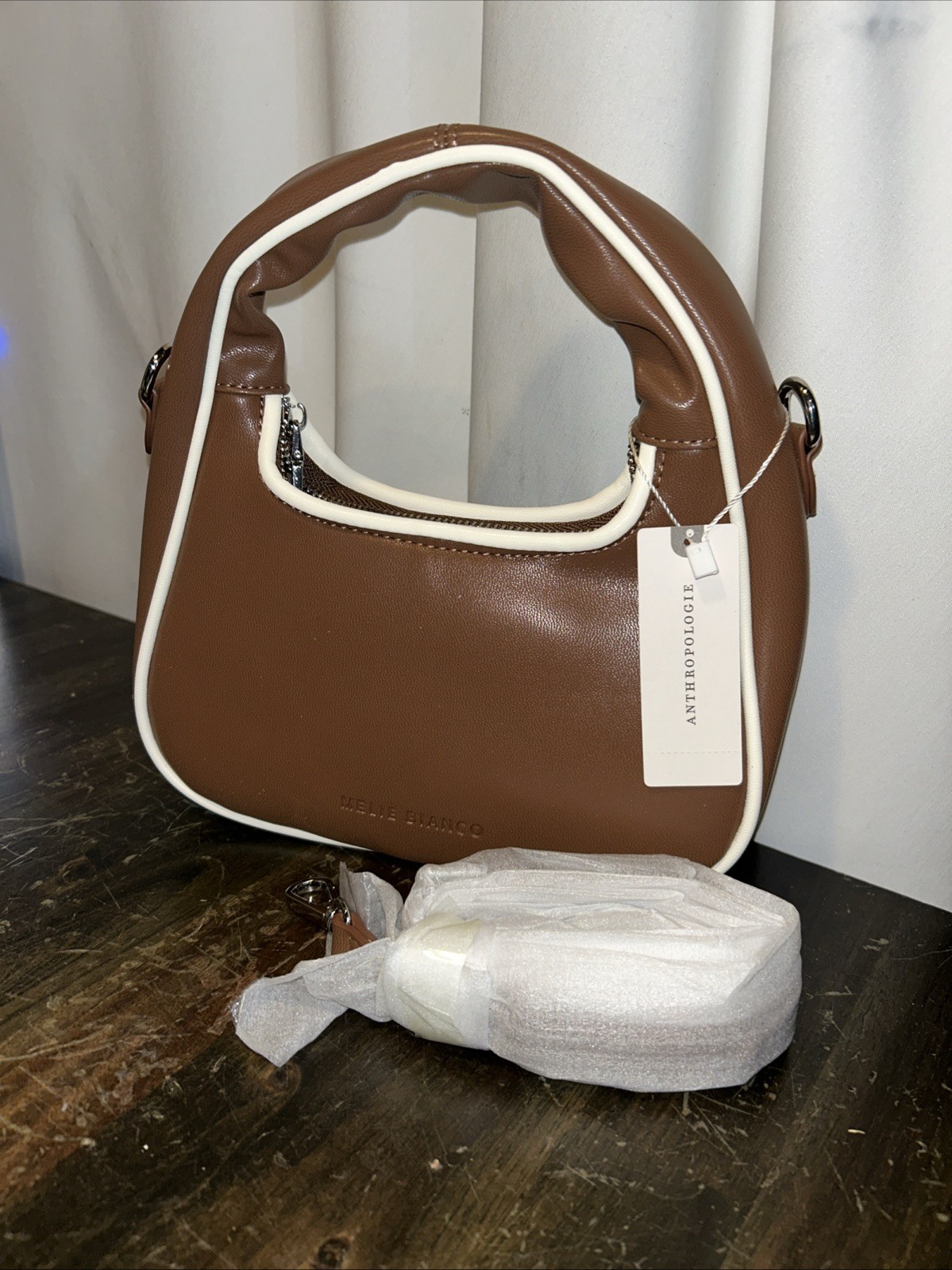 Anthropologie Melie Bianco Piped Mini Shoulder Bag Color Chocolate