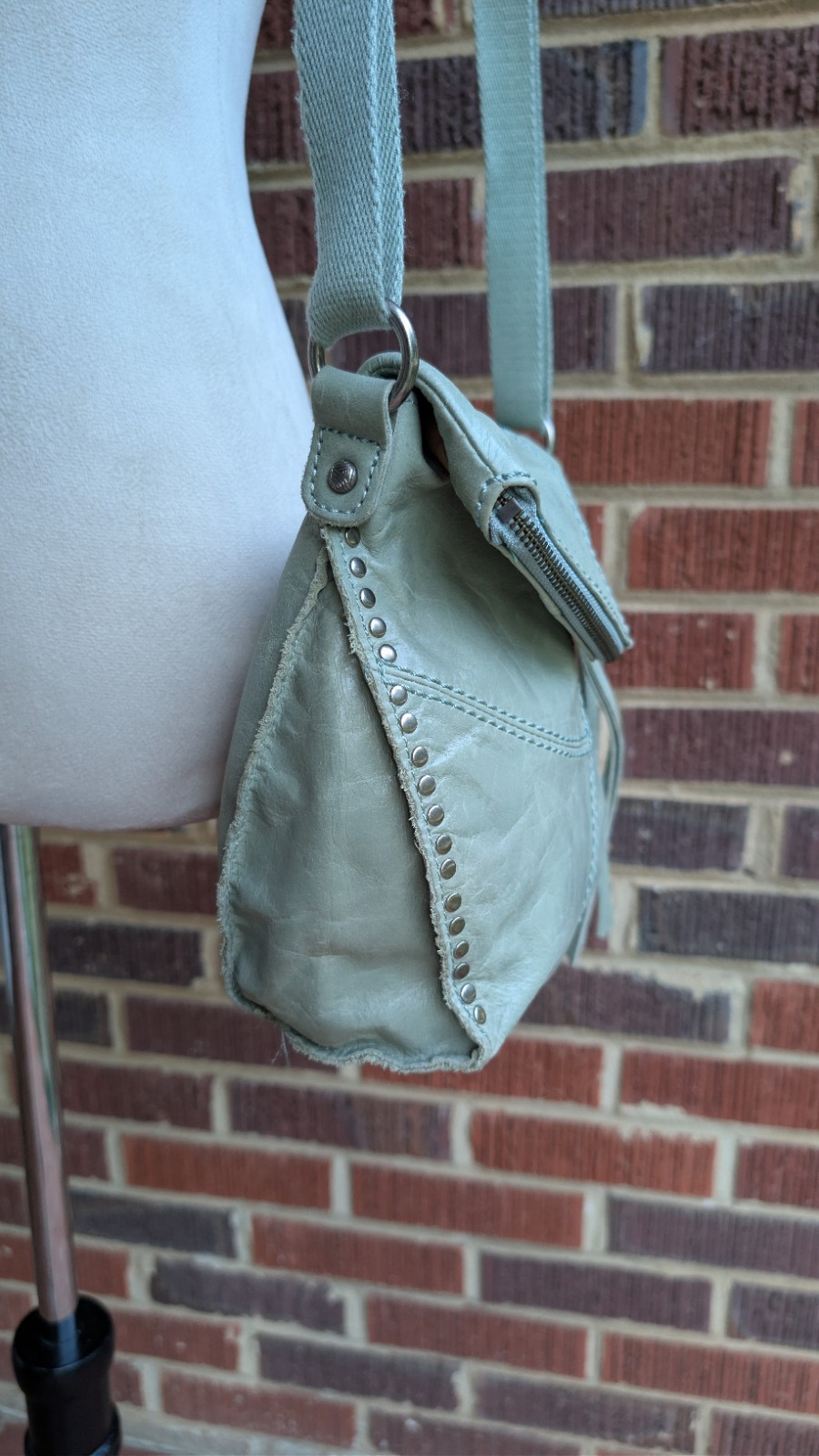The Sak ‘Silverlake’ Leather Crossbody Bag- Sage Green-Studded-Zipper Flap