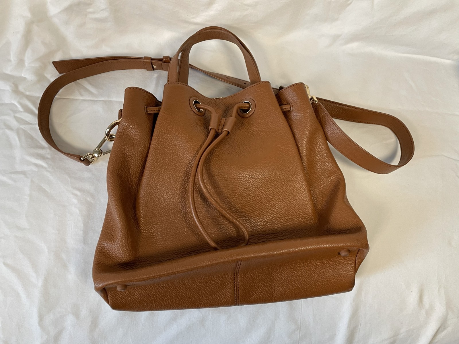 Cole Haan Grand Series Grand Ambition Tan Drawstring Bucket Bag
