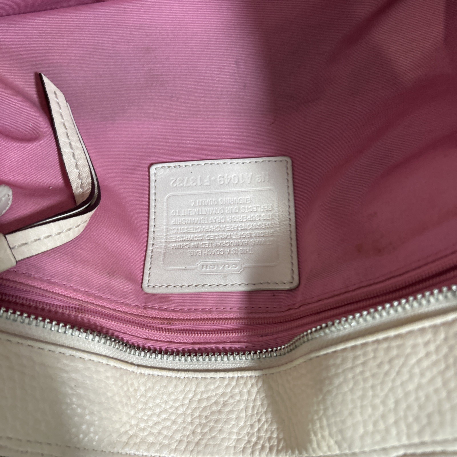 Coach Legacy Tote Bag F13732 Cream Pebbled Leather Satchel Silver Hardware Purse