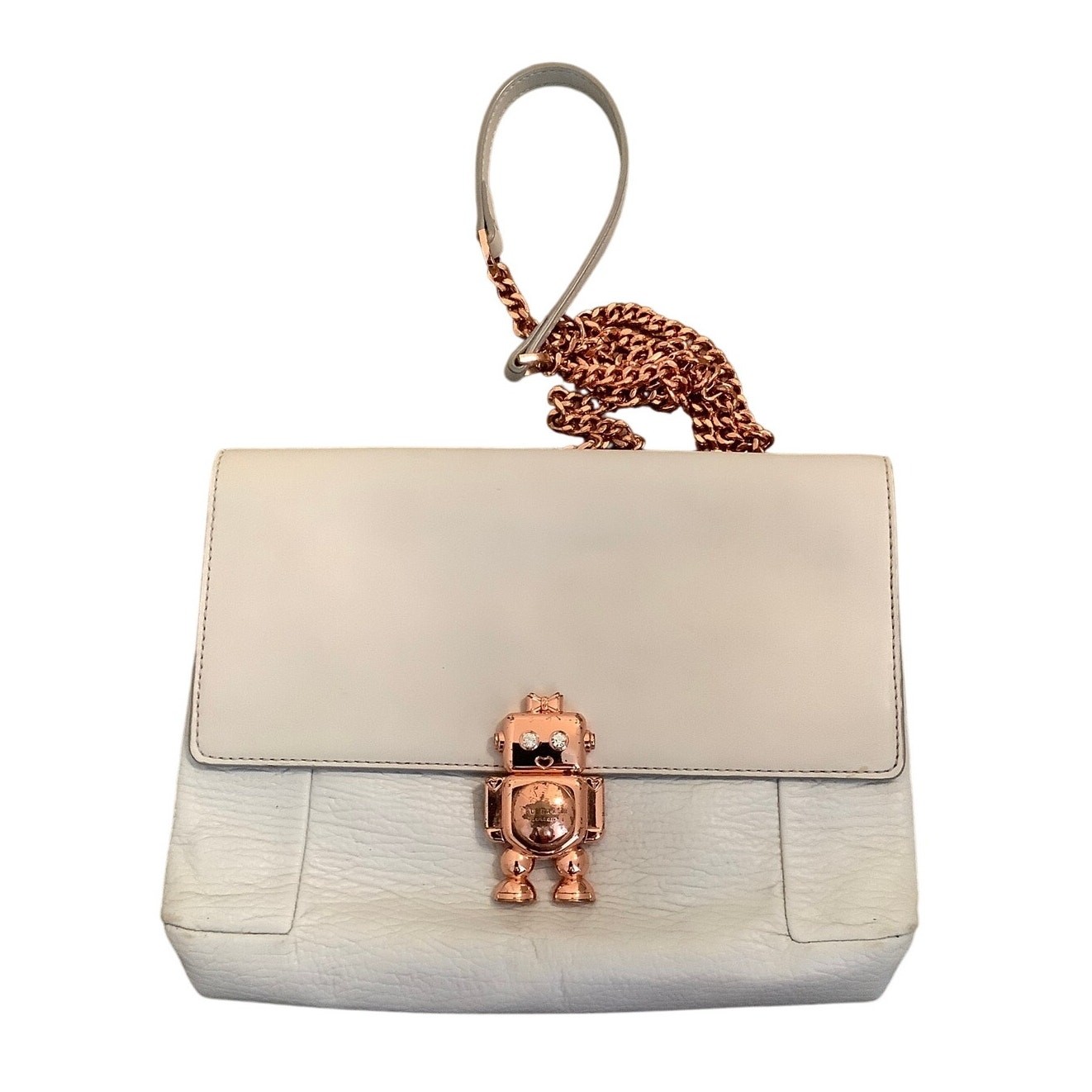 Ted Baker London Beige Leather Jemms Robot Clasp Crossbody Shoulder Bag P8-4