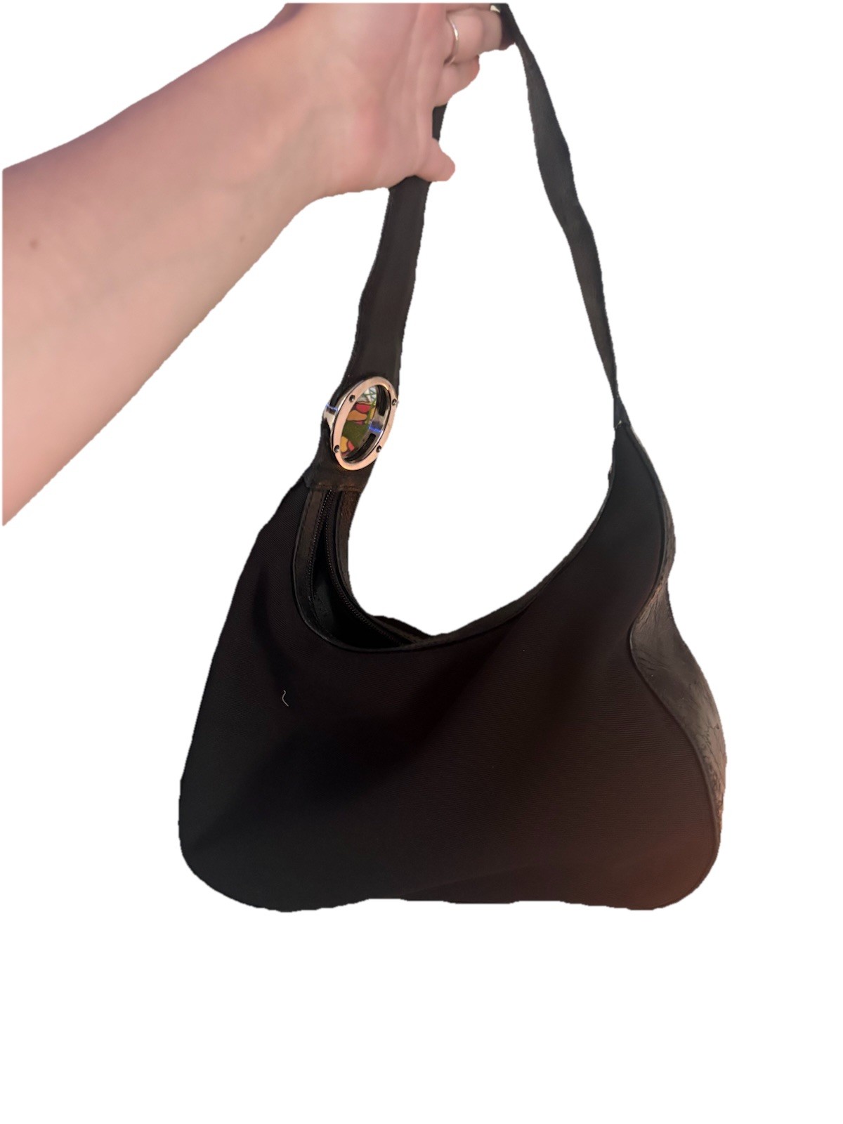 Oroton Women’s Black Crescent Shoulder Bag Zip Closure Shoulder Strap