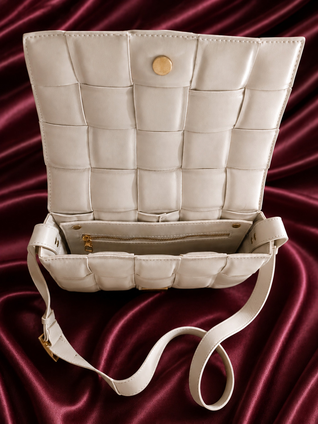 Genuine Leather Padded Cassette Crossbody Ecru (soft ivory/cream) color