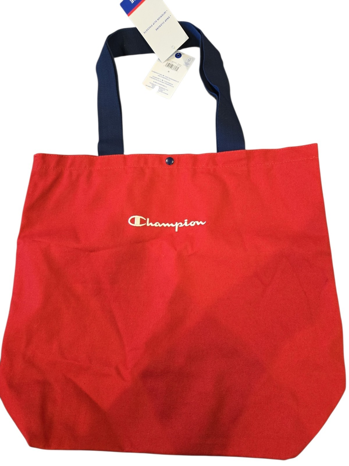 Champion Red Canvas Tote Bag with Navy Handles & Snap Closure NWT (D-40)
