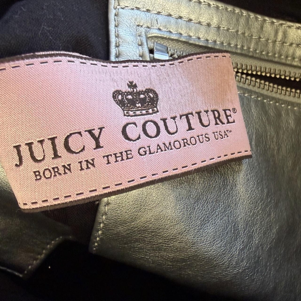 Juicy Couture Black Satchel Logo Embroidered Crest Drawstring Zip Heart Charm
