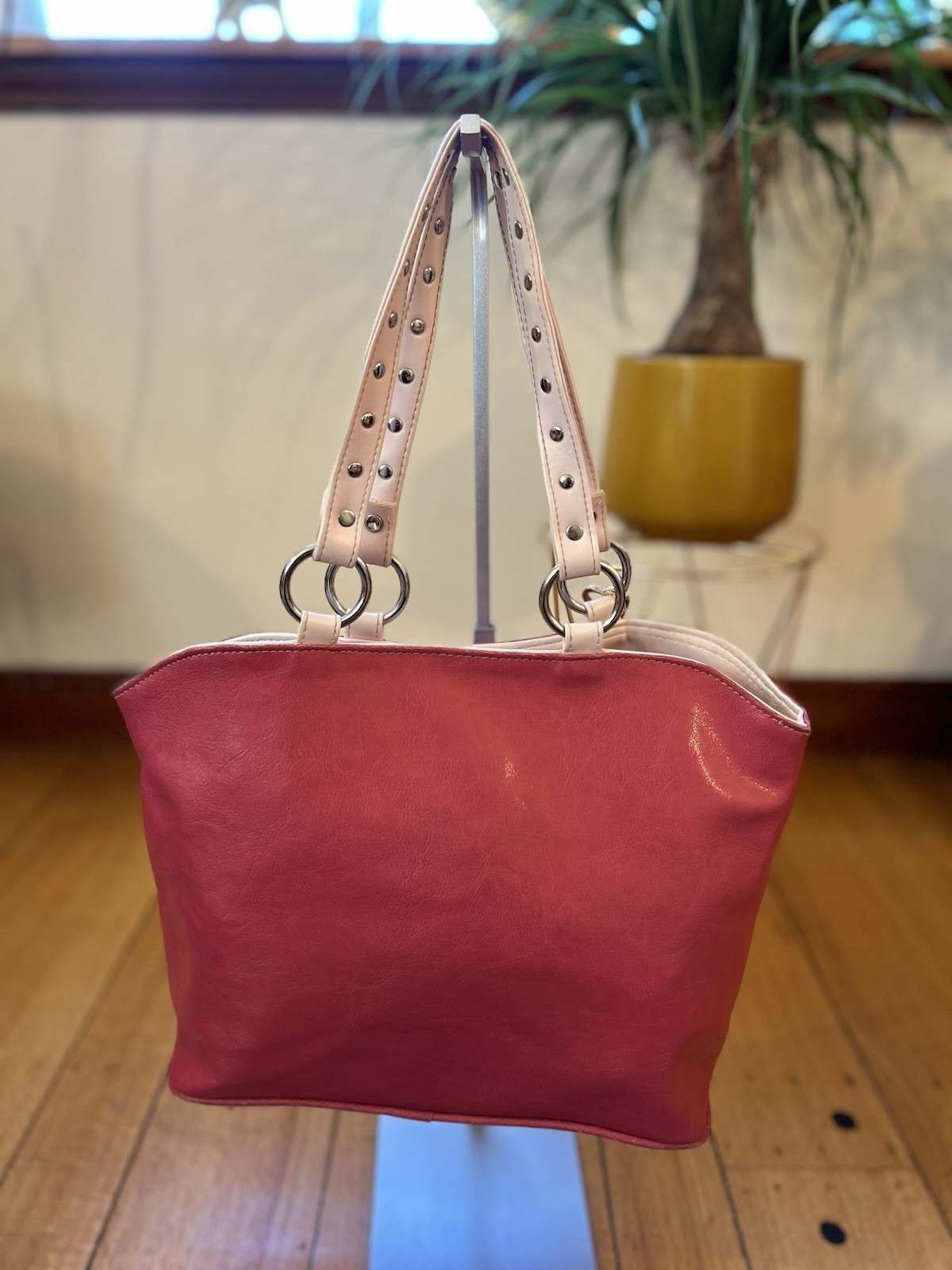 Y2K Fashion Express Pink G Logo Tote Bag w/ Studded Straps & Butterfly Charm