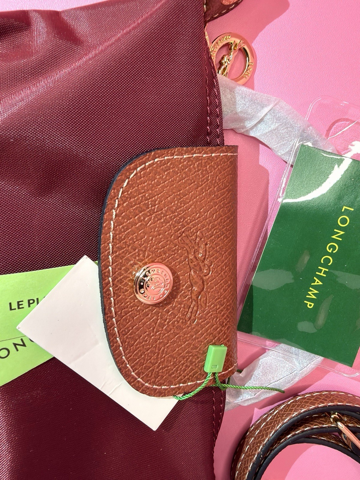 Longchamp Burgundy Small Top Handle Bag Zip Snap w/ Adjustable Detachable Strap