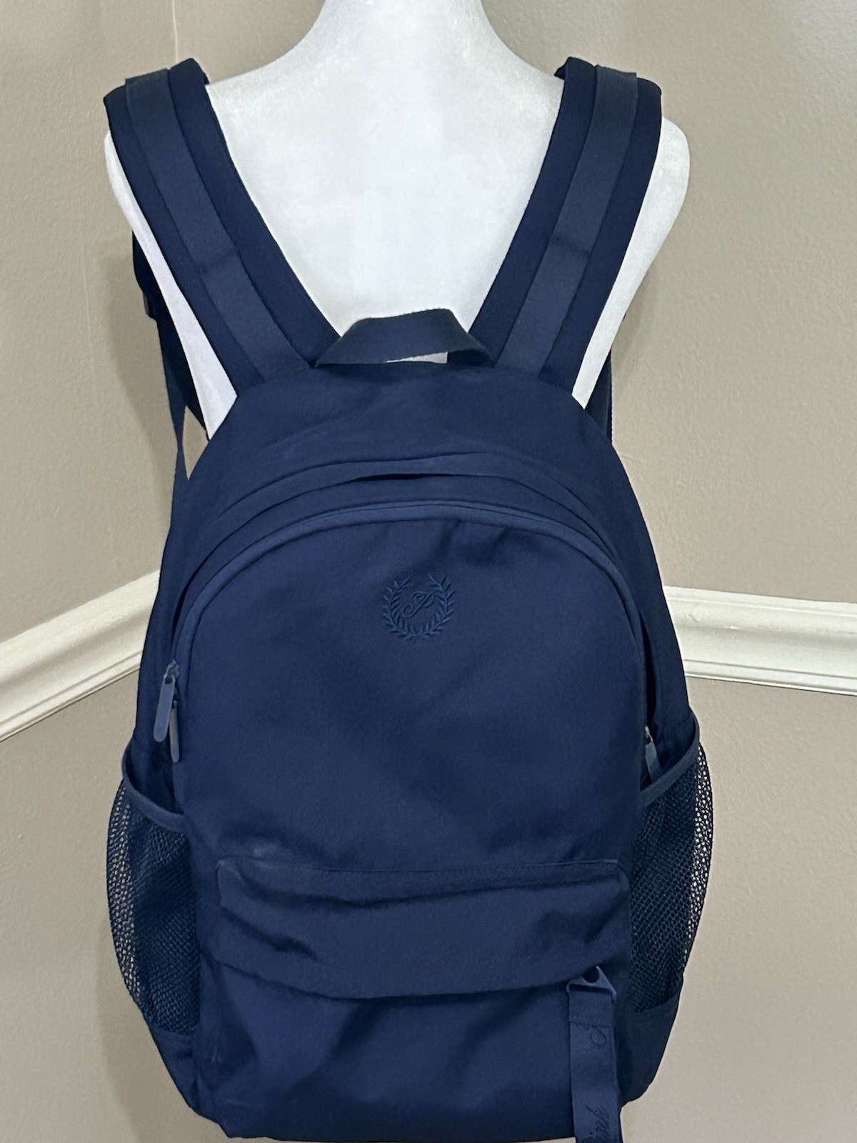 Victorias Secret Pink Ivy Classic Canvas Backpack Navy Padded Straps Large EUC