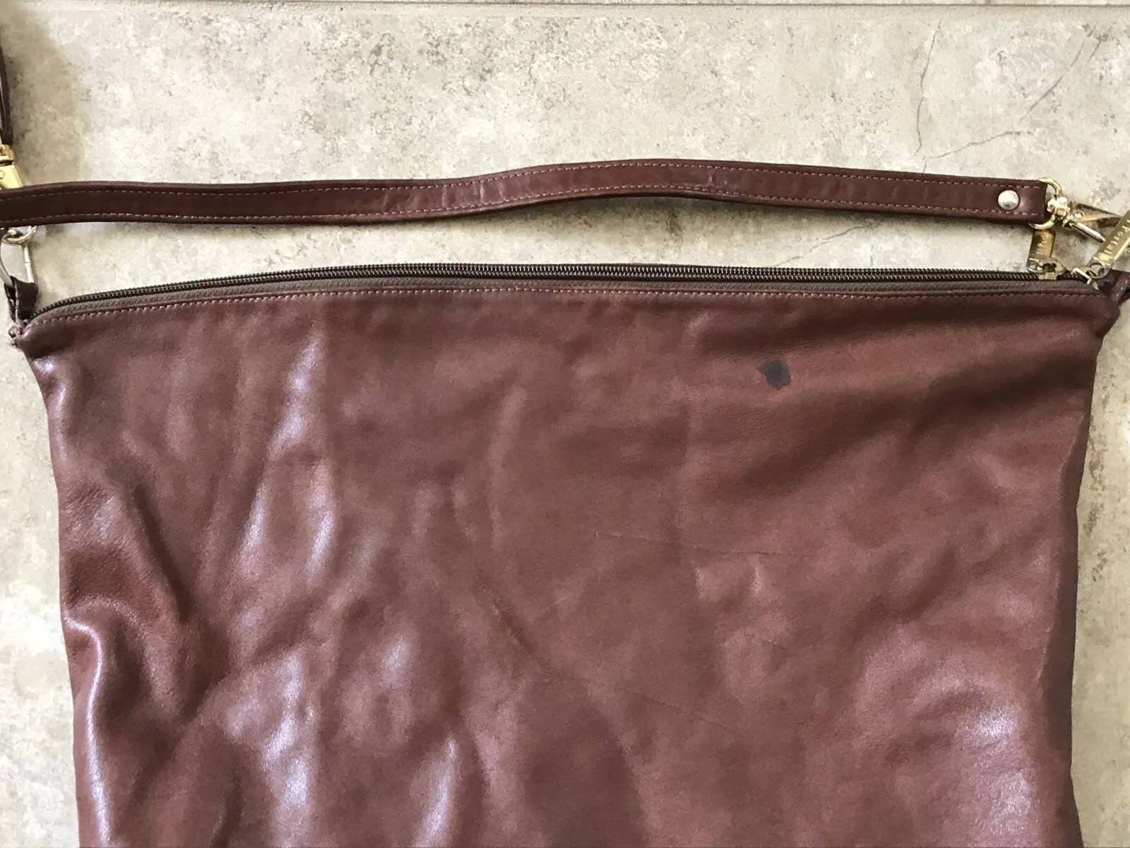 El Portal Genuine Brown Leather Shoulder Bag 1 Compartment Zippered Wallet LARGE