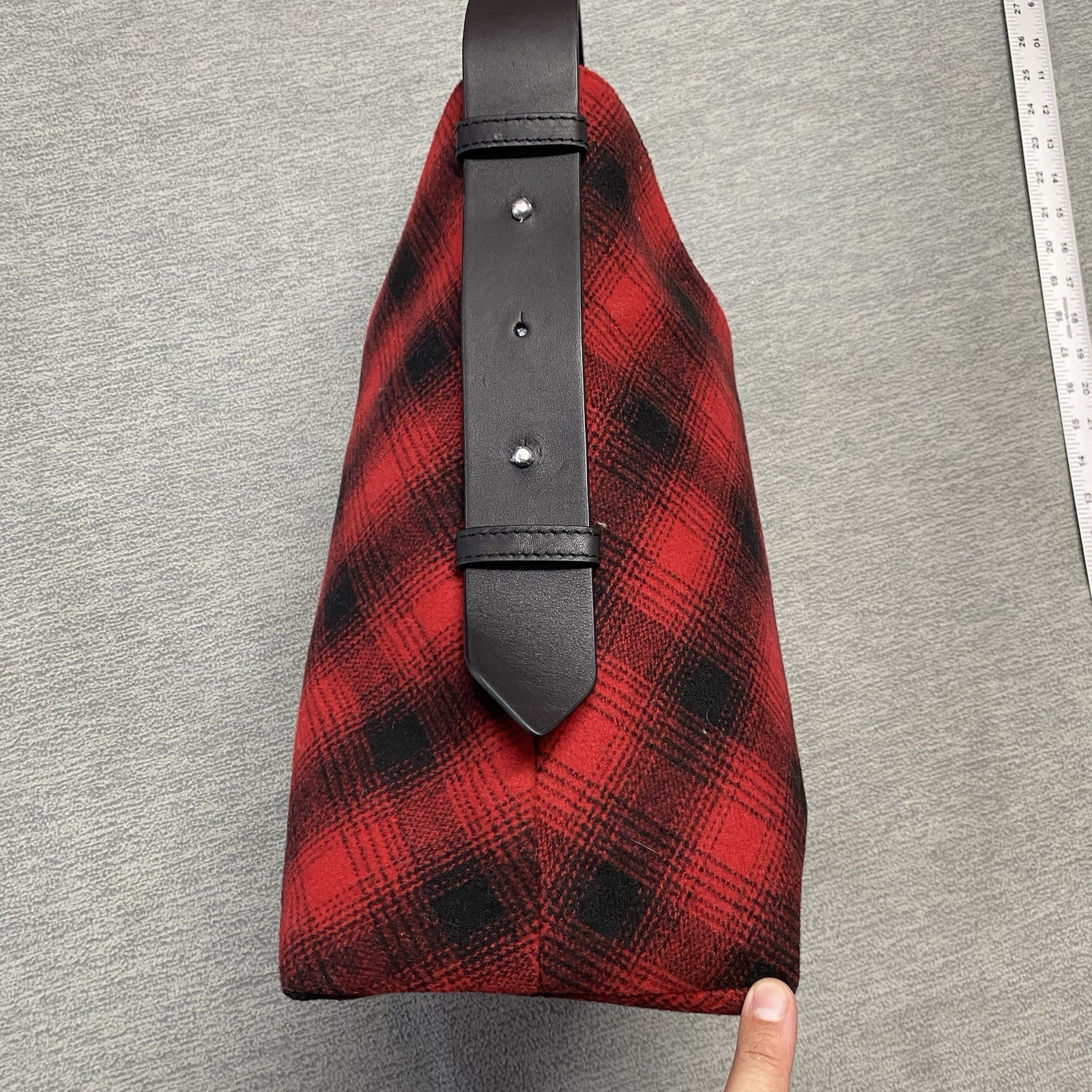 J Jill Shoulder Bag Black Red Buffalo Plaid WOOL Blend Hobo Leather Strap Purse