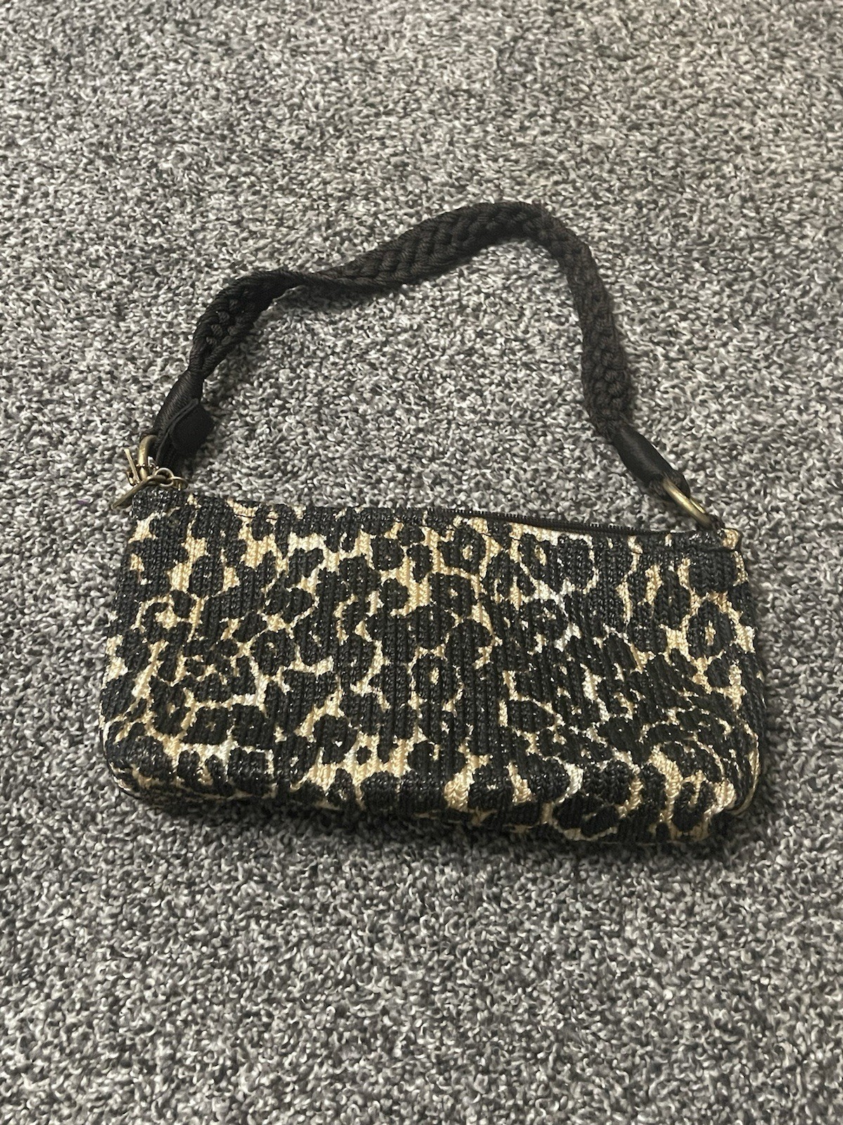 Lina Leopard Polyester Purse Handbag With Woven Shoulder Strap