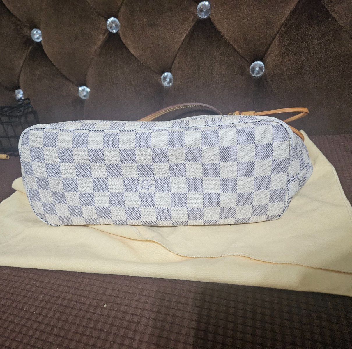 Authentic Louis Vuitton Neverfull PM Damier Azur Tote w/ wallet + Dust Bag